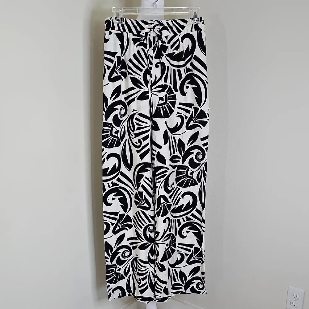 Peach Brand Palazzo Wide Leg Black White Abstract Print Pants - Picture 2 of 7